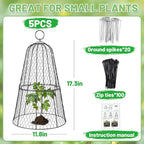 Cloche Plant Protectors from Animals - 17.3"Hx11.8"D Chicken Wire Plant Covers with Removable Flip-Top Design, Rustproof Metal Garden Cloches Keep Rabbits, Squirrels, Deers, Birds Out - 5 Pack