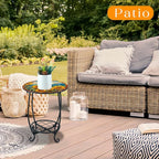 Outdoor Side Table Round Small Mosaic Patio Accent Indoor End Plant Coffee Tea Table for Yard Patio Porch Garden Living Room, Bedroom(Sunflower Style,14 Inch)