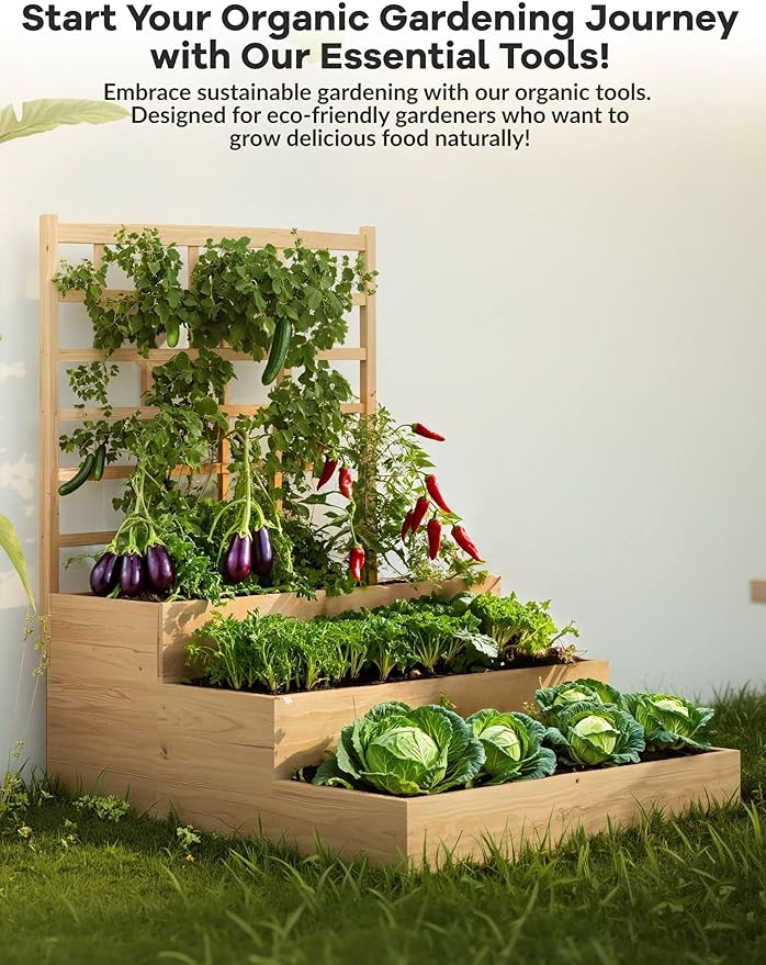 GarveeLife 3-Tier Raised Garden Bed,Wooden Vertical Planters with Trellis & Open-Ended Base for Climbing Plants Vines Flower Herb Vegetable Fruit,Outdoor Planter Boxes for Patio Yard Lawn