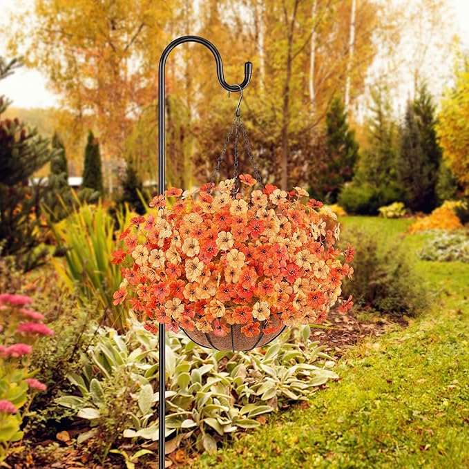 Artificial Flowers Hanging Plants in Basket, Artificial Hanging Flowers for Spring Outdoor Indoor Decor, UV Resistant Hanging Baskets with Fake Flowers for Spring Summer Patio Garden Porch Decor