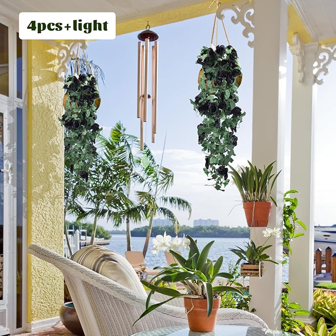 RECUTMS Artificial Rose Vine Hanging Plants 4Pieces 3.3Ft Flowers for Home Room Garden Wedding Indoor Outdoor Decoration (Black)