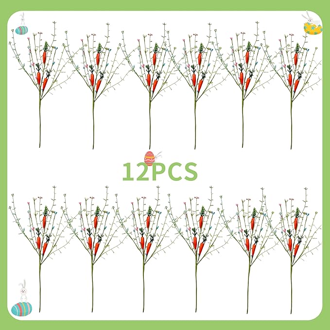 Easter Decorations 12 PCS Artificial Easter Stems with Carrots and Colorful Berries Easter Picks Berry Stems for Living Room Centerpieces Home Vase Decor and Easter Celebrations