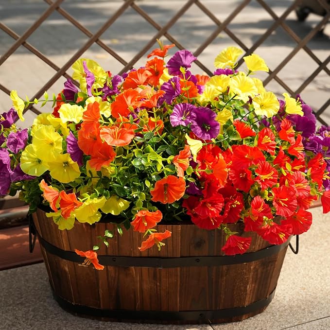 Fanfantoey Artificial Flowers for Outdoor, UV Resistant Fake Plants Outside Decoration, 14 Pcs Realistic Silk Morning Glory Faux Flowers for Porch Patio Gardens Home Decor(14, 4 Mixed)