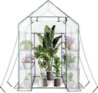 Heyfurni Walk in Greenhouse with 3 Tier 6 Shelves,2 More Bottom Shelves Reinforced Plant House, Growhouse/Green House for Outdoor,PE Cover 143x73x195cm
