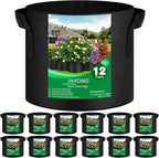 JNYONG 12-Pack 5 Gallon Thickened Non-Woven Grow Bags, Aeration Fabric Pots with Handles