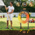 Garden Hose Holder Heavy-Duty Freestanding Water Hose Holder Holds 160Ft Hoses with 2 Tool Hooks, Rustproof Freestanding Hose Stand with 4 Spikes Hose Hanger Storage Rack for Outside, Yard, Lawn