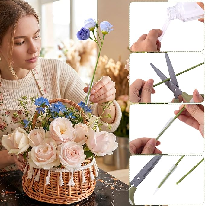 50 PCS Clear Floral Water Tubes, 3 Sizes Plastic Flower Stems Water Tubes, Pointed End Floral Vials Posy Picks for DIY Cake Decoration Flower Arrangement Bouquets