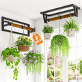 LASZOLA 2 Pcs Plant Hanger Indoor with 6 Heavy Duty Hanging Hooks, Metal and Wood Wall Mounted Plant Hanging Rod, Plant Shelves Holder Bar for Kitchen Window Ceiling (Pot/Chain/Plants not Included)