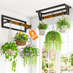 LASZOLA 2 Pcs Plant Hanger Indoor with 6 Heavy Duty Hanging Hooks, Metal and Wood Wall Mounted Plant Hanging Rod, Plant Shelves Holder Bar for Kitchen Window Ceiling (Pot/Chain/Plants not Included)