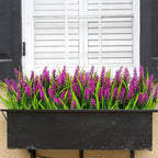 Bassion 24 Bundles Artificial Flowers for Outdoors, Fake Lavender Flowers with Monkey Grass UV Resistant Plastic Faux Plants for Outside Hanging Planter Window Box Garden Patio Front Porch Home Decor