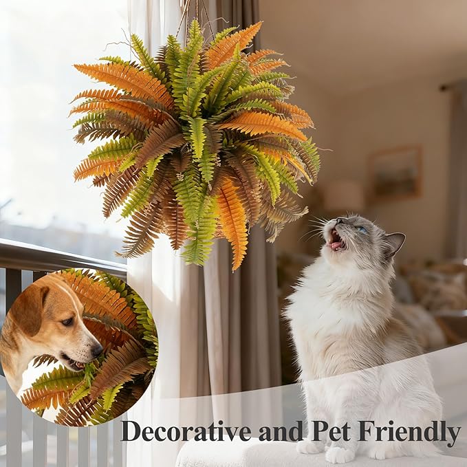 42” Artificial Boston Fern Bush Plant, 2 Faux Ferns for Outdoors Large, Fake Ferns Realistic Artificial Plants with 65 Fronds for Garden Porch Patio Home Office Living Room Decor Yellow
