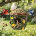 Bird Houses for Outside Bird Nesting Design Resin Birdhouse, Garden Outdoor Decor Bird House with Flower and Leaf Details, Birdhouses for Outdoors for Bluebird Finches Cardinals