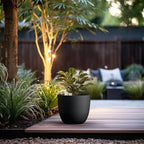 Kante 14 Inch Dia Round Concrete Planter, Indoor Outdoor Large Plant Pot with Drainage Hole and Rubber Plug for Home Patio Garden, Black