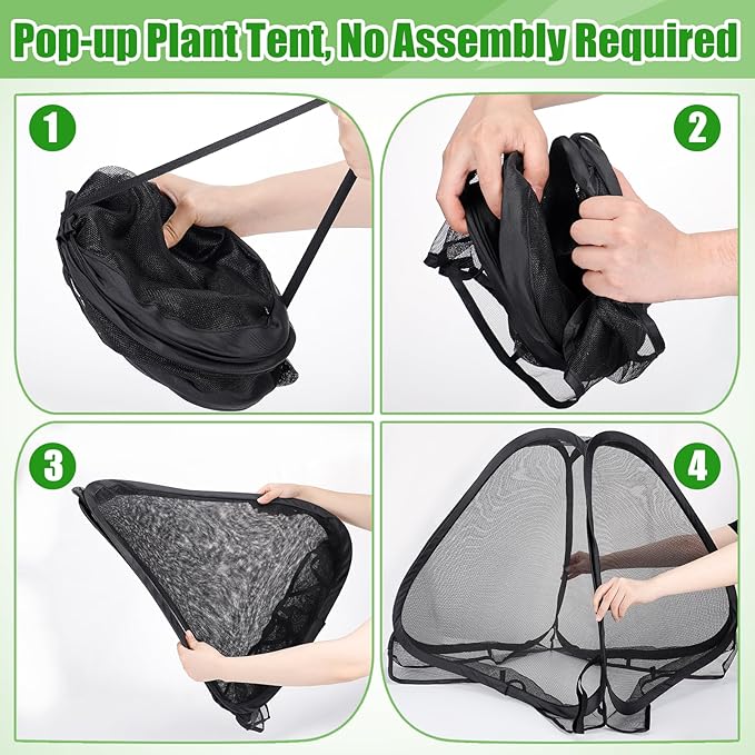 2-Pack Durable Plant Covers - Pop-up Fine Mesh Plant Tents with 8 Stakes, 22''x22''x23''Plant Protectors, Garden Crop Guard Cages for Vegetables Fruits Away from Animals Birds Deer Squirrels