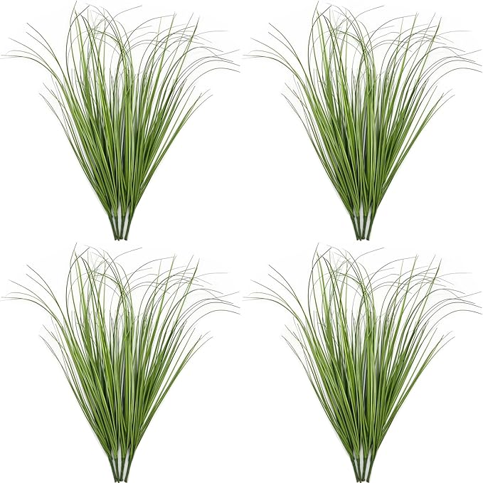 Artificial Shrubs Bushes Fake Plastic Tall Wheat Grass 16 Bundles, Faux Greenery Plants for Indoor Outdoor Décor Home Garden Verandah Kitchen Office Wedding Christmas DIY Decoration Green Leaves 16p