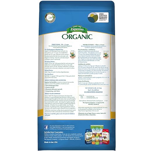 Espoma Organic Soil Acidifier Soil Amendment; Lowers Soil pH and Turns Hydrangeas Blue! Contains Elemental Sulfur and can be Used for Organic Gardening 6 lb. Bag - Pack of 2