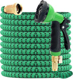 J&B XpandaHose 100ft Expandable Garden Hose – Ultra-Strong 3750D, 4-Layer Latex Core, Brass 3/4" Connectors, 10-Pattern Nozzle & Storage Bag – Lightweight, Kink-Reducing, Leak-Resistant