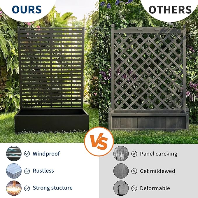 Metal Raised Garden Bed with Trellis & Privacy Screen, 71.5"x47"x16" Galvanized Metal Planter Box with Wheels & Drainage Holes for Patio Balcony Climbing Plants Flowers Vegetable, Black