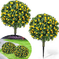 Lunmon 2 Pack 24" Artificial Topiary Ball Plants Trees with Flowers, Outdoor Fake Topiary Plants with Ground Spike, UV Resistant Faux Bushes for Indoor Outdoor Front Door Decor(Yellow,Rose)