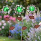 Topadorn 3-Pack Glow-in-the-Dark Metal Flower Garden Stakes, 14" Weatherproof Outdoor Plant Picks, Rustic Yard Art for Lawn & Patio