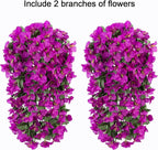 HyeFlora Bougainvillea Artificial Hanging Flowers Plants for Outdoors Decoration, 2pcs Purple Fake Flowers Silk Bougainvillea Vines Realistic UV Resistant Faux Flowers for Outdoor Planters Patio Urn