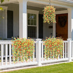 Fake Artificial Hanging Flowers for Outdoors, 2 Pcs Fake Hanging Plant Spring Summer Decor, UV Resistant No Fade Faux Silk Daisy Flower for Front Door Porch Planter Patio Yard Garden(Orange Yellow)