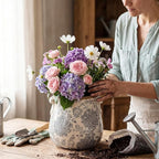 Ceramic Scroll Planter 6.5 Inch Chinoiserie Floral Vase with Drainage Holes Vintage Flower Vase Flower Pot Rustic Ceramic Pots for Indoor Plants Garden Home Bookshelf Decor(Gray)