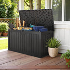 Devoko 240 Gallon Double-Wall Deck Box with Divider, Side Handles, Resin Outdoor Large Storage Box Waterproof and Lockable for Patio Furniture, Garden, Pool (Black)