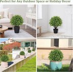 24" Artificial Outdoor Plants Set of 2 – UV Resistant Faux Cedar Topiary Trees, Realistic Fake Bushes and Shrubs for Front Porch, Patio, Outside Planters Decor