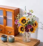 Artificial Faux Flowers in Vase for Home, Fake Flowers Arrangment with Pot, Sunflower Silk Daisy Bouquet for Fall Spring & Summer Decor Coffee Table Dinning Room Kitchen Centerpiece Table Decorations