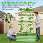 DoCred 2 in 1 Galvanized Raised Garden Bed, 2Pcs Garden Planter Box with 71" H Trellis for Climbing Plants, Outdoor Gardening Raised Beds with Climbing Net for Fruits, Vegetables, Flower (Green)