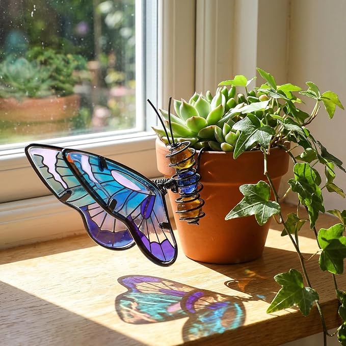 BESPORTBLE 3Pcs Butterfly Decorations for Plant Pots: Metal Stained Glass Garden Decor – Spring Outdoor Decor for Potted Plants, Aesthetic Yard & Patio Decorations Outdoor, Gift for Women