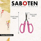 Saboten Stainless Steel Straight Blade Trimming Scissors Pink PT-12 160mm Precision Gardening Bonsai and Floral Shears Made in Japan