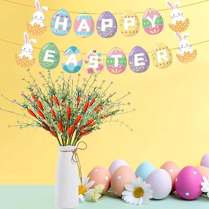 Easter Decorations 12 PCS Artificial Easter Stems with Carrots and Colorful Berries Easter Picks Berry Stems for Living Room Centerpieces Home Vase Decor and Easter Celebrations