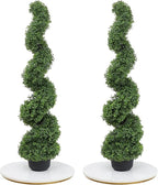 momoplant 43 Inch Artificial Boxwood Topiary Tree Spiral Plants Fake Faux Plant Decor in Plastic Pot Green Indoor or Outdoor, Set of 2