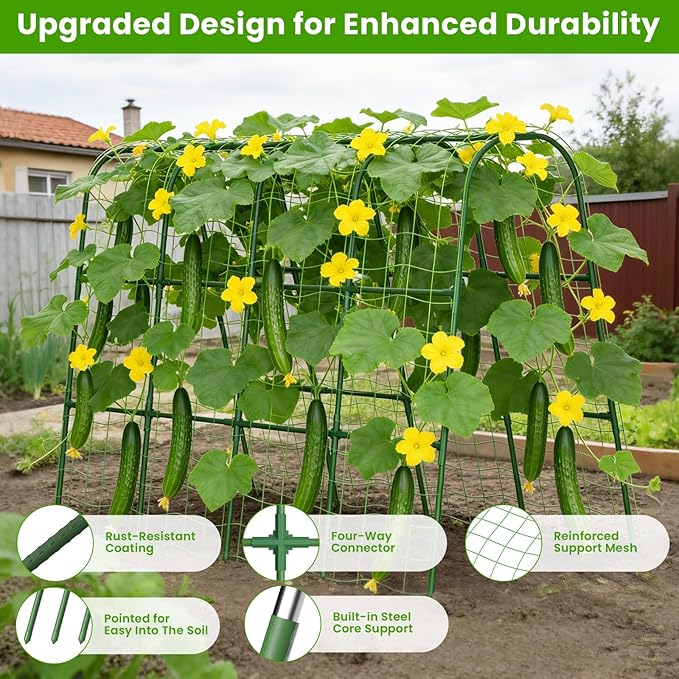 Cucumber Trellis for Raised Bed, U-Shape Garden Trellis for Climbing Plants Outdoor, Metal Arch Vegetables Trellis, Plant Support for Grape Vine Beans Squash Peas Flower