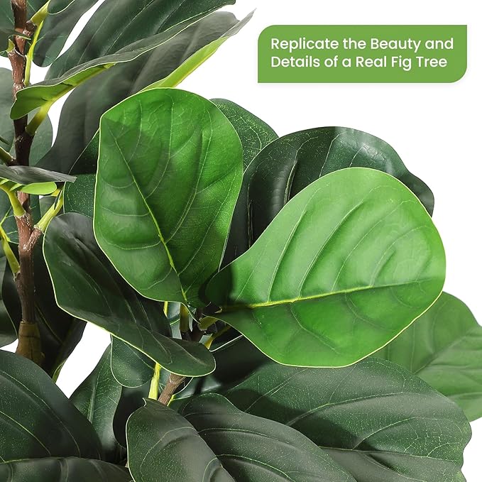 5FT Artificial Fiddle Leaf Fig Tree - Faux Rubber Tree with White Pot - Tall Fake Floor Plant with 56 Leaves - Artificial Plant for Home Decor Indoor Office Living Room