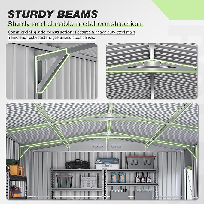 Polar Aurora 12x20 FT Outdoor Storage Shed, Large Garden Shed with 2 Windows & Lockable Doors, Garage Car Shelter with Side Door & Air Vents for Backyard Garden Patio Lawn, Cars Trucks Boat, Black