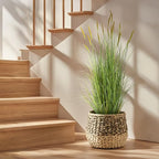 KOL 4ft 2-Pack Artificial Cattail Reed Grass, 47.2’’ Artificial Indoor Outdoor Fake Onion Grass Plant, Home Office Wedding Decorative Potted Plant Faux Greenery, Housewarming Gift, Green