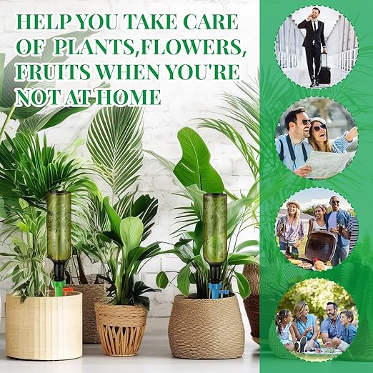 SiliFine 8 Set Plant Watering Devices with Self Watering Spikes and 26 oz Plastic Bottles Plant Waterer Devices with Adjustable Control Valve Switch Indoor Outdoor (Green)