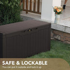 Devoko 100 Gallon Waterproof Large Resin Deck Box Indoor Outdoor Lockable Storage Container for Patio Furniture Cushions Garden Tools (100 Gallon, Dark Brown)