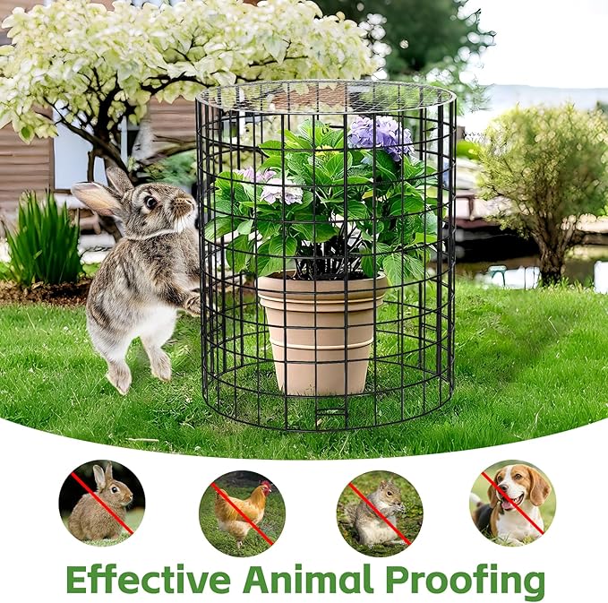 5 Pack Plant Protector from Animals, Wire Plant Cages Garden Plant Protectors, 15pcs Metal Mesh with Covers, Bunny Barricades Chicken Wire Cloche for Flower Vegetable to Keep Animals Out