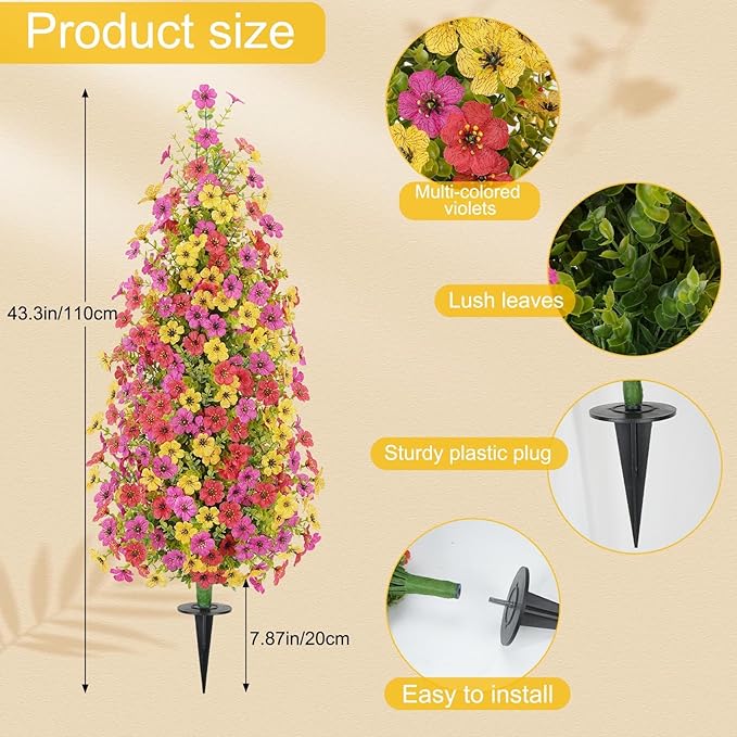 2 Pcs 3.6FT Topiary Trees Artificial Outdoor, Faux Flowers Cedar Tree UV Resistant Shrubs for Indoor Planters Outdoor Porch Halloween Decoration (Color Mixing)