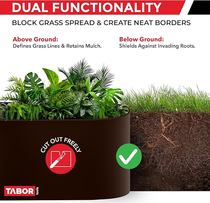 TABOR TOOLS 60 Ft Terrace Board, 5 Inch High, 0.04" Inch Thin, Landscape Edging Coil, Grass Barrier, Bender Board, Garden Liner, ES25. (Brown)