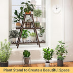 Plant Stand Indoor, Outdoor bamboo Plant Rack for Multiple Plants, 3 Tier 8 Potted Flower Holder Ladder,Plant Shelf Ladder Table Plant Pot Stand for Living Room, Patio, Balcony (Brown)