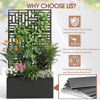 Outvita Metal Planter Box with Trellis, 44’’ x 24’’ x 9’’ Raised Garden Bed with Drainage Holes for Climbing Plants, Vegetables, Vines, Privacy Planters for Patio (Black)