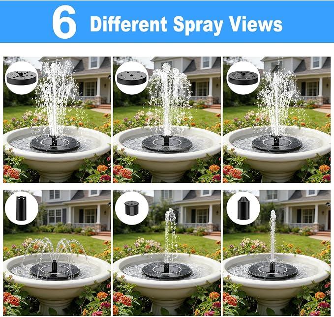 Yeomi 3.5W Solar Bird Bath Fountain, Solar Water Fountain Pump with 6 Nozzles 4 Fixed Stakes, Upgraded Solar Powered Water Fountain for Bird Bath, Garden, Patio, Pond, Fish Tank, Outdoor Decor