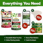 HOME GROWN 70 Variety Vegetable & Herb Seeds 32,000+ USA Non-GMO Heirloom Survival Seeds Garden Kit for Spring, Fall, Winter Indoor & Outdoor Planting Starter Set for Home Gardeners & Preppers