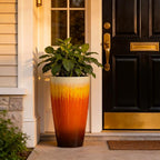 21 inch Tall Planter, Set of 2 Tall Planters for Outdoor & Indoor Plants, Large Outdoor Planters for Front Porch, Patio, Garden (Orange Flowing Glaze)