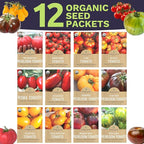 Organic Tomato Seeds Variety Pack - 12 Individual Packs - 2026 Season - Roma, Cherry, Black Krim, Yellow Pear, Pineapple and More! for Indoor & Outdoor Planting (Non-GMO, Certified Organic)